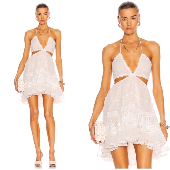 Rococo Sand Lace Cutout Mini Dress, Size L, Off White, NWT - Picture 1 of 7